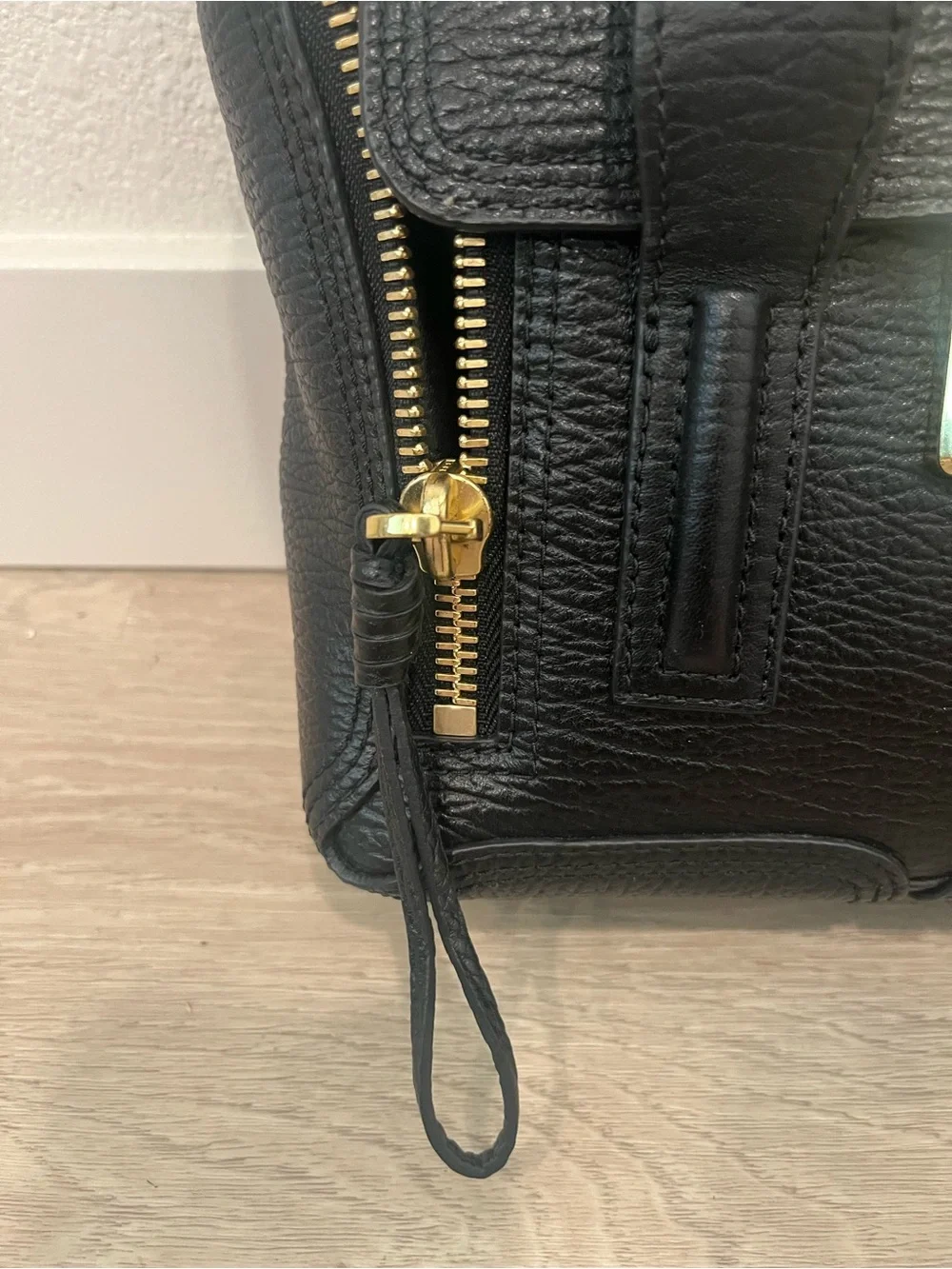 3.1 Phillip Lim Black Leather Mini Satchel with Gold Hardware